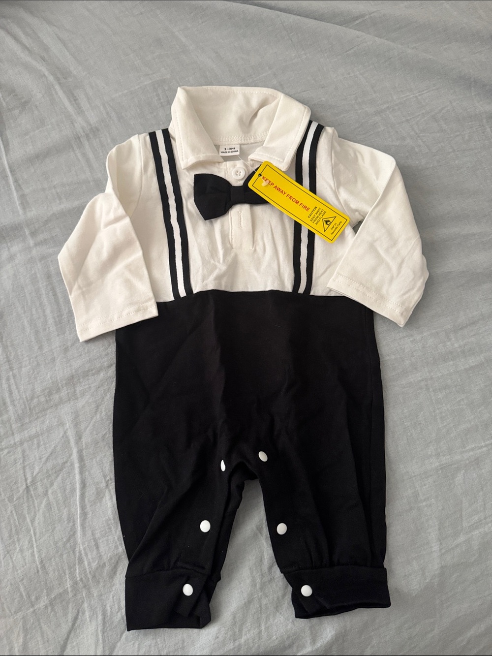 Classic Black & White Bow-Tie One-Piece Bodysuit for Babies